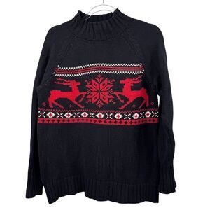 Chaps Men’s Size Med. Black Red Reindeer Snowflake Christmas Sweater Pullover